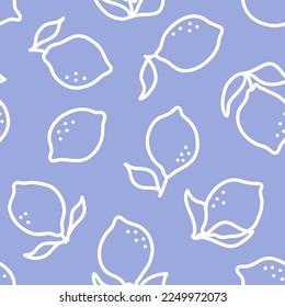 Purple seamless pattern with white outline lemon