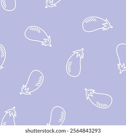 Purple seamless pattern with white outline eggplant