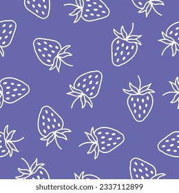 Purple seamless pattern with white strawberry