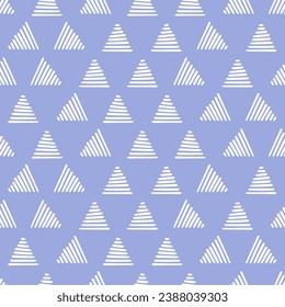 Purple seamless pattern with white stripes triangles