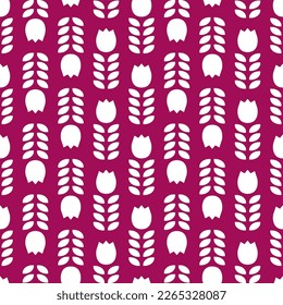 Purple seamless pattern with white tulip flower
