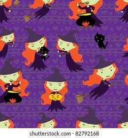 purple seamless pattern with witch