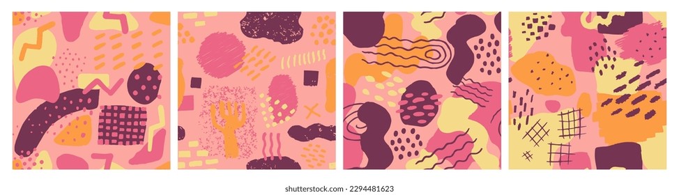 Purple Seamless Round Isolated Artwork Scribble. Vibrant Repetitive Brushed Retro Invitation, Seamless Doodle. Pastel Seamless Decoration Graphic Style Swatch