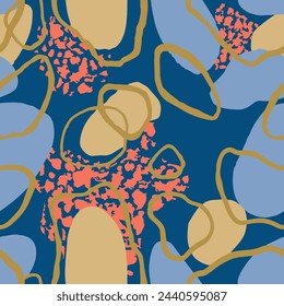 Purple Seamless Stylish Simple Shape Sketch. Vivid Repeated Contemporary Geometric Artwork, Seamless Blob. Yellow Repetitive Abstract Artistic Fabrics Wallpaper