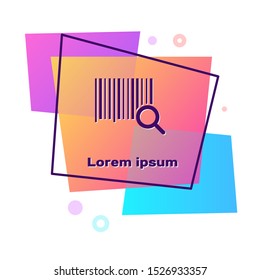 Purple Search barcode icon isolated on white background. Magnifying glass searching barcode. Barcode label sticker. Research barcode. Color rectangle button. Vector Illustration