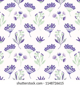 Purple Seed Pods Seamless Vector Pattern, Hand Drawn Floral Seeds Illustration for Summer Fashion Prints, Trendy Home Decor, Scrapbook Paper, Gardening Stationery, Blog Background, Nature Gift Wrap