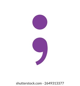 Purple semicolon sign silhouette icon vector flat design.