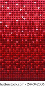 Purple Sequin Hearts Texture, Vertical Seamless Background. Shiny Valentines Paillettes Pattern, Glitter Holiday Backdrop