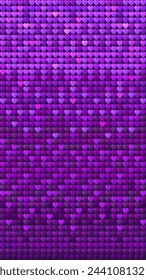 Purple Sequin Hearts Texture, Vertical Seamless Background. Shiny Valentines Paillettes Pattern, Glitter Holiday Backdrop