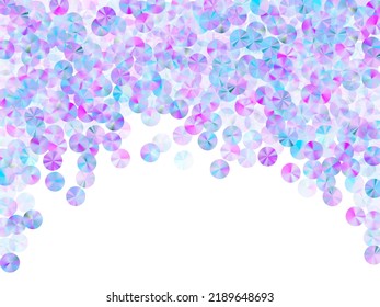 Purple sequins confetti placer vector background. Delicate glowing paillette elements party glitter flatlay. Christmas confetti scatter twinkling texture.