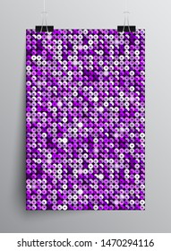 Purple sequins, glitters, sparkles, paillettes, mosaic background template. Abstract luxury halftone vector creative backdrop. Purple rounds with gradient trendy. Vibrant shiny dots glitter texture.