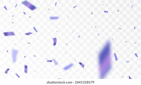 Purple serpentine, bright festive candies. Falling shiny purple confetti. Bright festive tinsel. Holiday design elements for web banner, poster, flyer, invitation. Vector