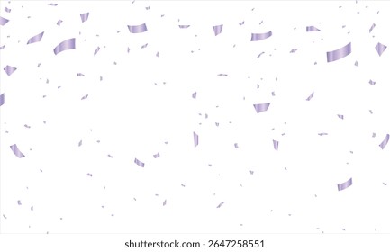 Purple serpentine, bright festive candies. Falling shiny purple confetti. Bright festive tinsel. Holiday design elements for web banner, poster, flyer, invitation, celebration, Vector Illustration.