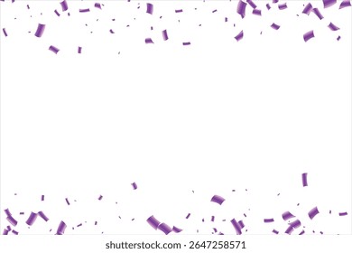 Purple serpentine, bright festive candies. Falling shiny purple confetti. Bright festive tinsel. Holiday design elements for web banner, poster, flyer, invitation, celebration, Vector Illustration.