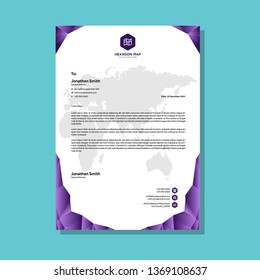 purple set of vector corporate identity template. Modern stationery mock-up. Background with blue triangles. Business, science, medicine and technology design. Branding design