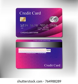 purple shade to pink color realistic credit card of business and banking with vector illustration design eps10
