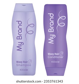 Purple Shampoo and conditioner Packaging and label design templates. Vector packaging. Hair care products, Purple Shampoo bottle template design vector illustration. EPS 10