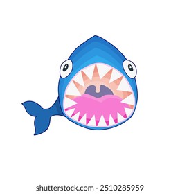 Purple Shark with Open Mouth Cute Vector Cartoon Drawing for Fashion Print