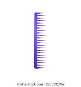 Purple sharp hair comb. Vector illustration comb for hair care. Cartoon grooming equipment of hairdresser isolated on white background. Barbershop, beauty concept