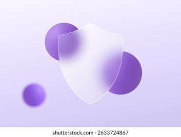 Bouclier violet pour la visualisation de cybersécurité, Image de style morphisme de verre