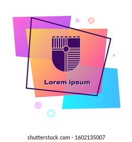 Purple Shield for game icon isolated on white background. Color rectangle button. Vector Illustration