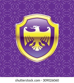 Purple Shield With Golden Eagle Vector Royal Icon floral background