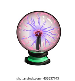 Purple shining plasma ball lamp isolated on white background. Vector close-up cartoon illustration.