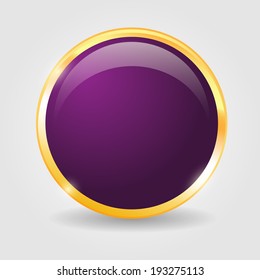 Purple shiny button with metallic elements, vector design for website.