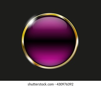 purple shiny button with metallic elements, vector design for website