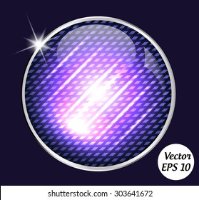 Purple shiny & lighted up button with metallic elements, vector design for website.
