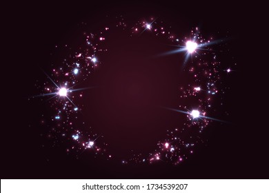 Purple Shiny Stars Ring In Black Background. Vector Illustration.