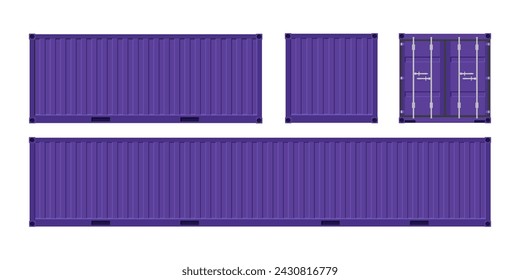 Lila Versandfrachtcontainer für den Transport. Vektor-Illustration im flachen Stil. Isoliert auf weißem Hintergrund.	
