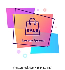Purple Shoping bag with an inscription Sale icon isolated on white background. Handbag sign. Woman bag icon. Female handbag sign. Color rectangle button. Vector Illustration