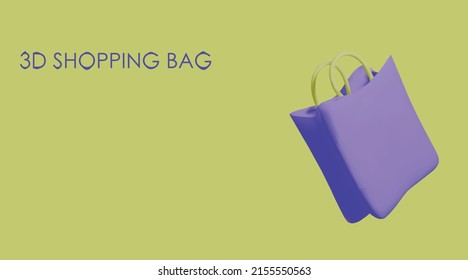 Purple shopping bag.
Editable 3d object. EPS 10 file. Vector graphics. Shopping bag on a yellow background.
