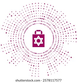 Purple Shopping bag with star of david icon isolated on white background. Package sign. Abstract circle random dots. Vector