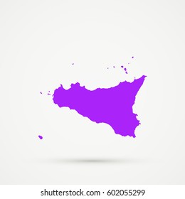 Purple Sicily Map Illustration