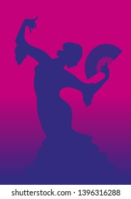 Purple silhouette of dancing flamenco girl on crimson background