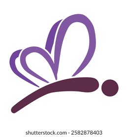 Purple Silhouette Dragonfly, Minimalist Hand-Drawn Sketch Vector