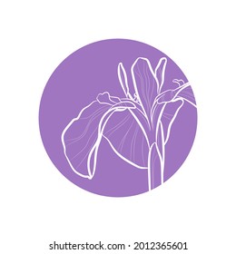 Silueta púrpura de flor de iris en círculo violeta. Ilustración vectorial.
