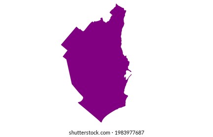 Purple silhouette map of the city of Mar del Plata in Argentina