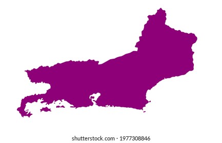 Purple silhouette of map of the city of Rio De Janeiro in Brazil
