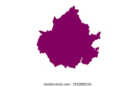 Purple silhouette of a map of the city of Suwon in South Korea on a white background