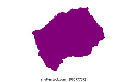 Purple silhouette map of the country of Lesotho in South Africa