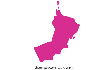 Purple silhouette of map of the country of Oman in the middle east