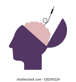 Purple Silhouette Open Head And Human Brain With Jack Connector