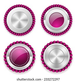 Purple silver badge collection on white background