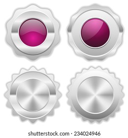 Purple silver badge collection on white background