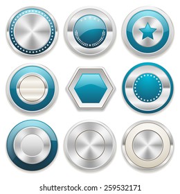 Purple silver badge collection on white background