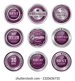 Purple silver badges labels set