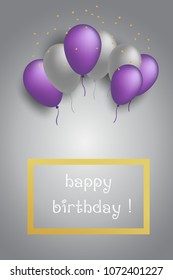 Purple and silver Balloons with text box wallpaper background for happy birthday or celebration vector eps 10